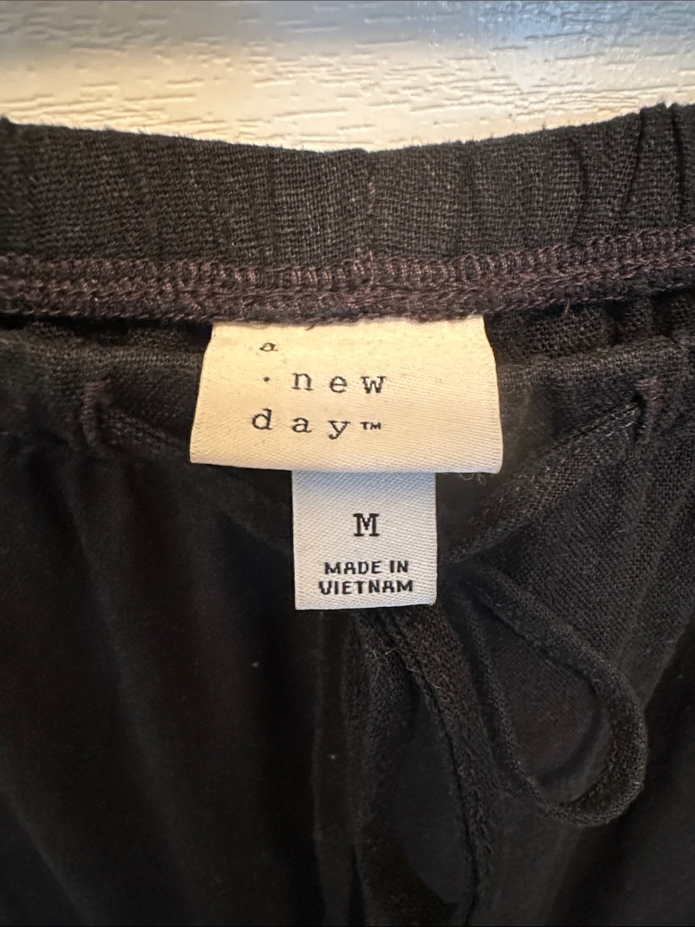 a new day Linen Blend Black Elastic Waist Drawstring Wide-Leg Pants Size M - Picture 2 of 4